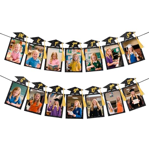 Babycop High School Graduation Decorations 2025, 9.8FT Pre-Assembled Photo Banner with Real Tassels, Glitter Grad Party Decorations for Seniors (PK-12th) - Class of 2025 Banner with 14 Photos 4x6