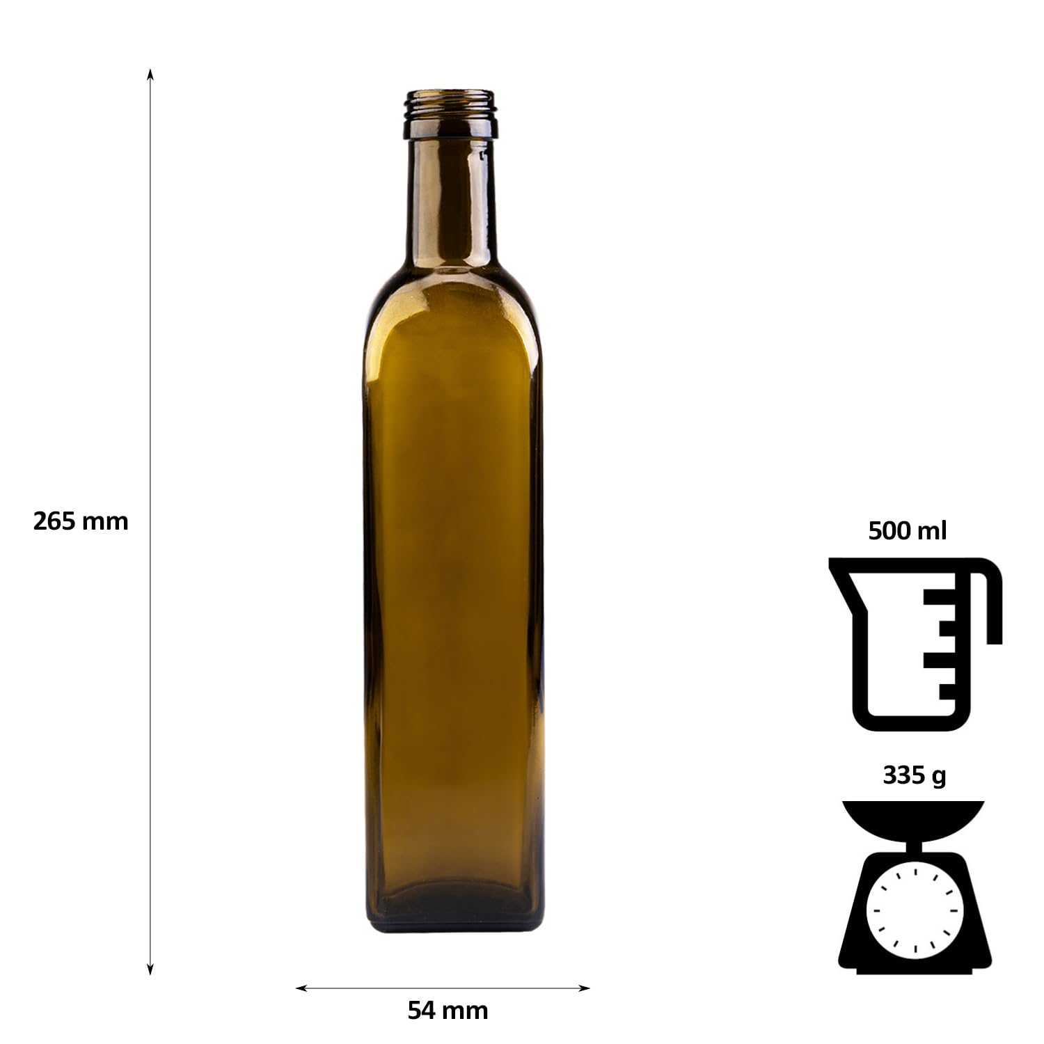 Bouteille en verre de 500 ml – Idéal pour l'huile et le vinaigre (40, olive)