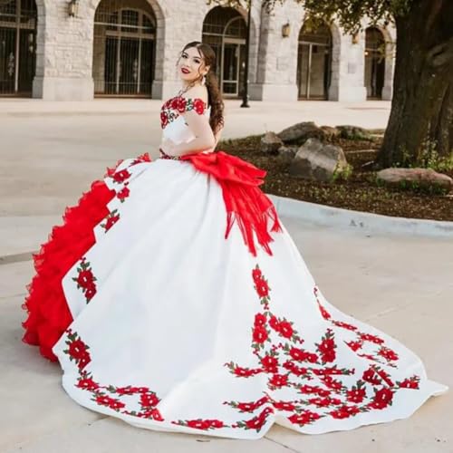 Asulla Off Shoulder Quinceanera Dress with Train Ruffled Tiers Ball Gowns 3D Flowers Sweet 15 16 Princess Dresses2