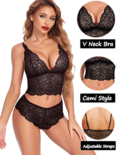 Avidlove Sexy Lace Lingerie Set Two Piece Bra and Panty Underwear Black, S - Image 4