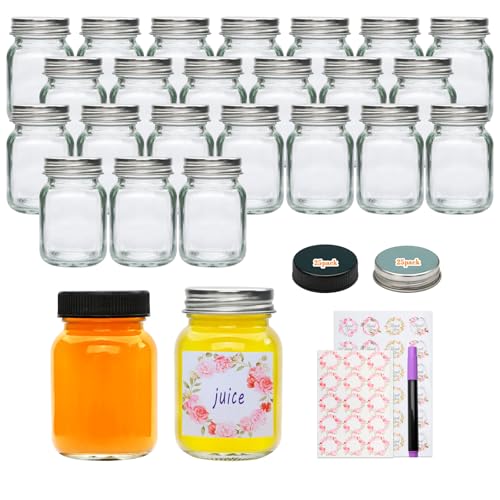 Datttcc 2 oz Mini Mason Jars, Small Glass Jars with Lids for Jam,Jelly,Honey,Spice and snack,Pack of 25,with Label and Pen