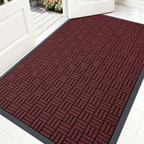 Image of OLANLY Front Door Mat Outside Entrance 59x34, Absorbent, Heavy Duty Sturdy Natural Rubber Doormat Indoor Outdoor, Non-Slip, Stain and Fade Resistant, Low Profile Floor Mat for Entryway, Burgundy