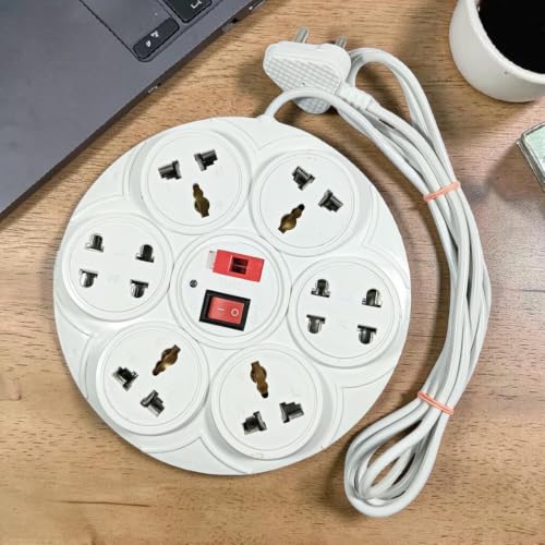 Image of 8+1 Round Strip Extension Cord 6A 8 Universal Socket Multi Plug Point Extension Board with LED Indicator and Switch (Cable Length: 2.0 Meter, 240Volt)
