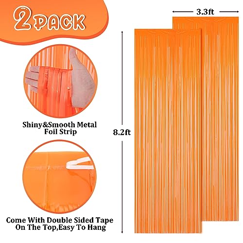 Image of Voircoloria 2 Pack Orange Foil Fringe Backdrop Curtains, Tinsel Streamers Birthday Party Decorations, Fringe Backdrop for Graduation, Baby Shower, Gender Reveal, Disco Party