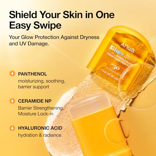 Image of Anua Invisible Glow Sun Stick, SPF 50, Broad Spectrum UV Protection, Lightweight Sheer Finish for All Skin Types, No White Cast, Easy Reapplication, Korean Skincare, 0.61 oz
