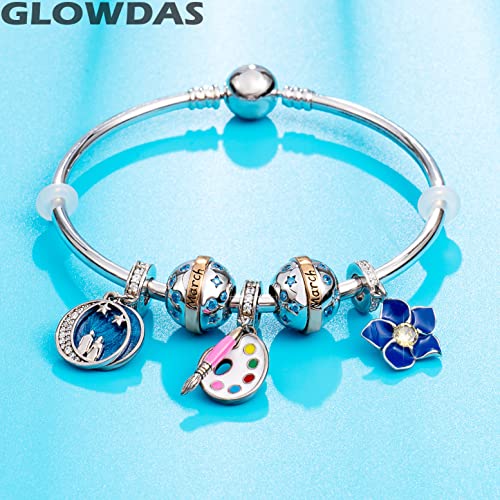 March Birthstone Charms Fit Pandora Birthday Bracelet Necklace, 925 Sterling Silver Pave Aquamarine Cz Birth Stone Ball Beads With Little Stars, Gifts For Mom/Dad/Grandma #TOP4