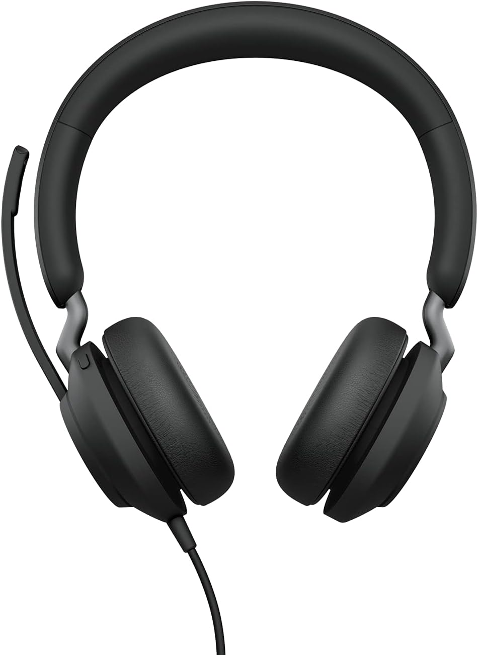 Jabra Evolve2 40 PC Headset - Noise Cancelling Microsoft Teams Certified Stereo Headphones With 3-Microphone Call Technology - USB-A Cable - Black, Wired