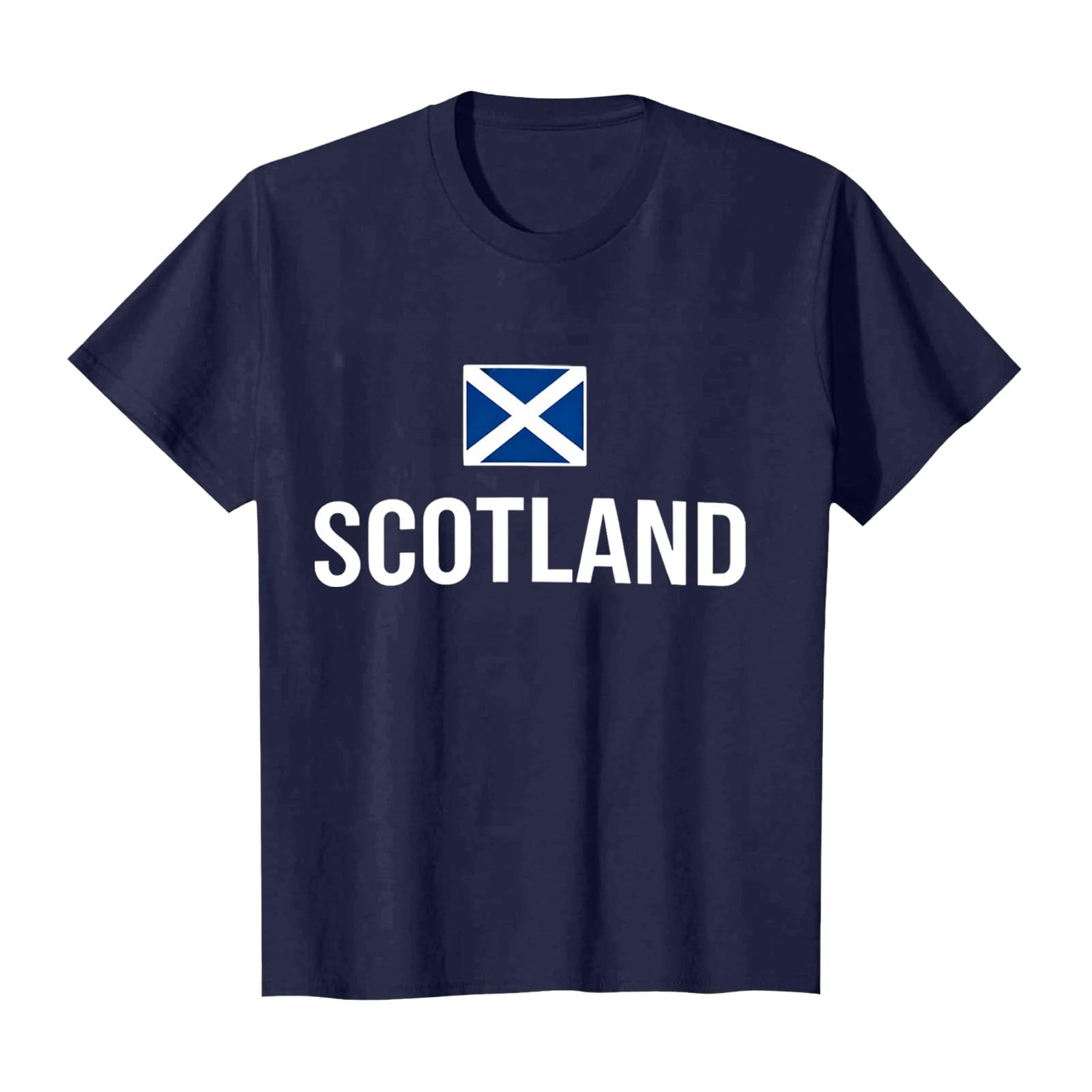 Scotland Football T Shirt Unisex Scottish Flag Short Sleeve Crew Neck Funny – Men Women Football Fans (D-Navy, L)