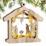laxreheye Beleuchtete Weihnachtskrippe - Heilige Familie Holz-Tischdekoration - Innenraum Holzkrippe Deko Mit LED-Beleuchtung - Für Kamin Wohnzimmer Büro Landhausstil
