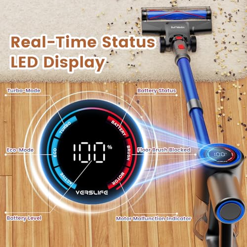 VersLife Accustofzuiger, draadloze stofzuiger met zelfstaande, lichte accustofzuiger, vrijstaand, ideaal voor harde vloeren, dierenharen - Afbeelding 5