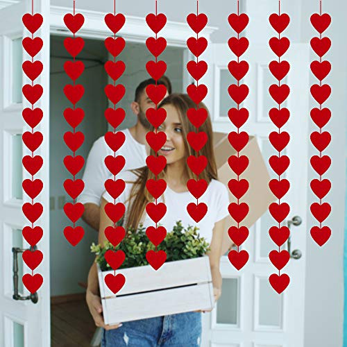 120 Red Hearts Felt Garland for Valentines Day Decorations - NO DIY - Valentines Day Hanging Decor - Red Heart Hanging String Garland for Valentines Wedding Anniversary Birthday Party Supplies - Thumbnail 2