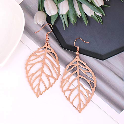 NVENF Leaf Earrings and Long Necklaces Set for Women Boho Gold-tone Multi Tiered Leaves Delicate Chain Dangle Necklace SimpleLeaf Statement Dangling Earrings4