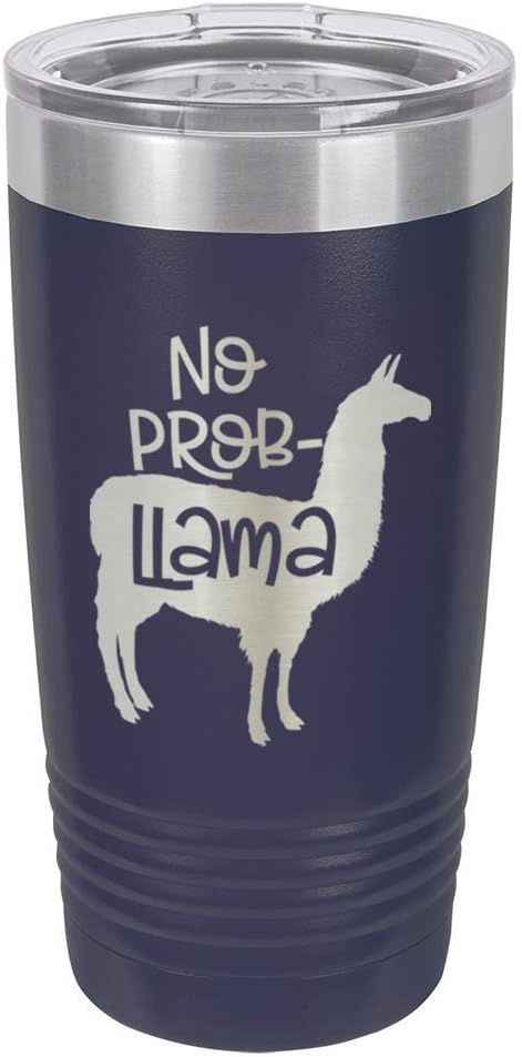 NO PROB-LLAMA Navy 20 oz Drink Tumbler With Straw | Engraved Stainless Steel Travel Mug | Funny Quote Gift Idea | OnlyGifts.com