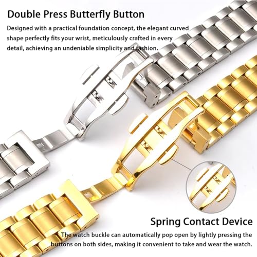 Image of Quick Release Stainless Steel Watch Band Bracelet 12mm to 24mm Straight & Curved End Universal Stainless Steel Metal Watch Strap Smartwatch Replacement Band Men Women