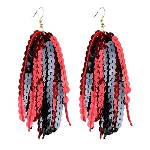 Glitter Game Day Earrings Multicolored Long Tassels Dangle Drop Earrings for Game Day Team Cheerleader Handmade Cheer Mom Cheerleading Gift Sport Jewelry