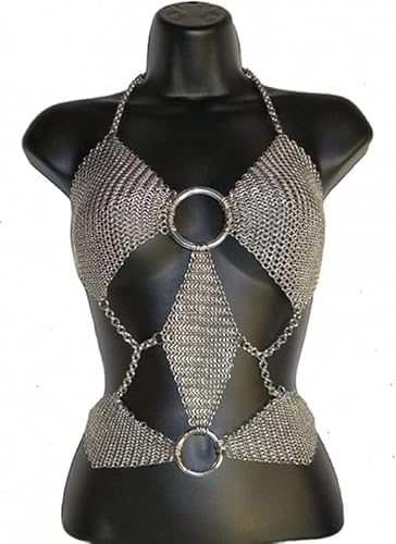 Aluminum Chainmail Bra Top – Sexy Medieval Queen Bikini Armor for Women – Handmade Butted Wire Ring Lingerie for LARP, Cosplay, Festival, and Halloween Costume