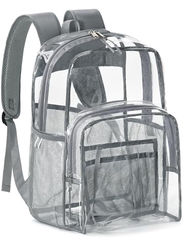 Image of Clear Backpack for School, 19 inch Large Heavy Duty-TPU See Through Bookbag for Boys Girls and Adult, Transparent Backpack With Multi-Pockets for College Work Gym Sport, Light Grey