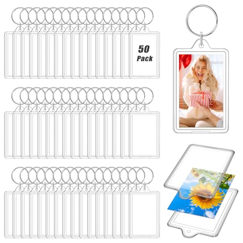 ZZYFGH 50 Pcs Photo Keychain (1.3 x 2inch) Mini Transparent Picture Keychain Acrylic Photo Insert Keychain DIY Christmas Favor Graduation Gift - Suitable for Photo Size 1.1 inch x 1.8 inch