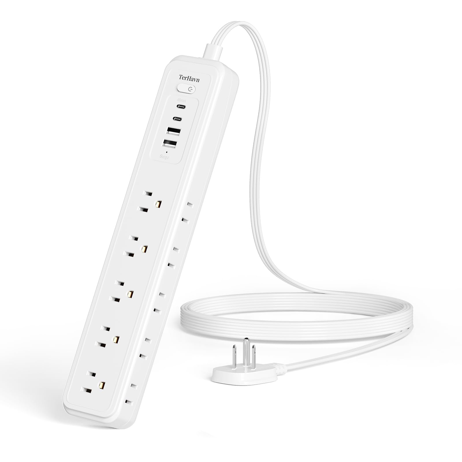 5Ft Power Strip Surge Protector - TerHavn Extension Cord with 15 AC Outlets and 4 USB Ports for for Home, Office, Dorm Essentials, 1080 Joules,15A