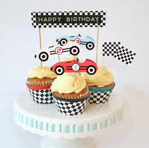 12Pcs Vintage Racing Checkered Flag Cupcake Toppers - Racing Themed Birthday Party Or Baby Shower Cupcake Toppers, Buggy Party Decorations, Party Birthday Decorations Cocktails Fruit Sticks Toothpick Racing Cupcake Toppers #TOP3
