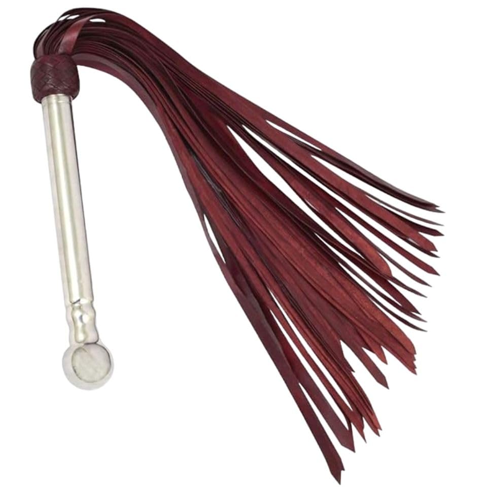 Real Handmade Leather Flogger with Metal Handle 50 Thick Tails | Leather Whip Dark Maroon Riding Whip Cosplay