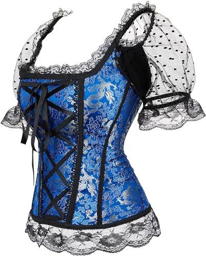 Image of Women's Lace up Gothic Jacquard Shoulder Straps Tank Overbust Shaper Corset Bustiers Top