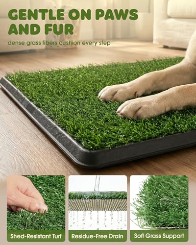 Image of Powools Grass Pad for Dogs Potty - 3-Layer Reusable Dog Grass Pad with Tray, Washable Artificial Grasses Dog Potty Tray with Drainage Holes, Indoor & Outdoor Grass Pee Pad for Dogs, 30 inch x 20 inch