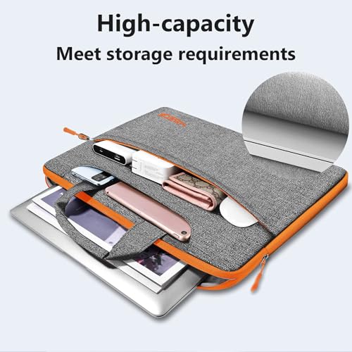 Image of Hseok Laptop Shoulder Bag 13 13.3 14 Inch Case Compatible with MacBook Pro /Neo 14 inch M5 /M4 /M3 /M2 /M1,Mac Air /pro /Neo 13 inch and Most 13 13.3 14 Notebooks,Spill-Resistant Briefcase,Dark Gray & Orange