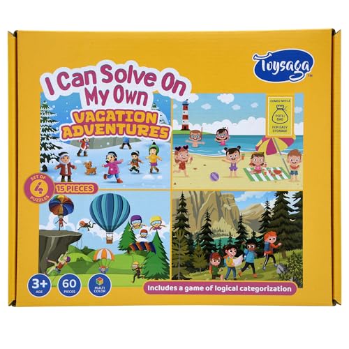 Image of I Can Solve On My Own | Vacation Adventures | Set of 4 Cardboard Jigsaw Puzzles 60 Pieces for Kids 3+ Years | Logical Categorization, Fun & Educational Puzzle Combo-Preschool Gift