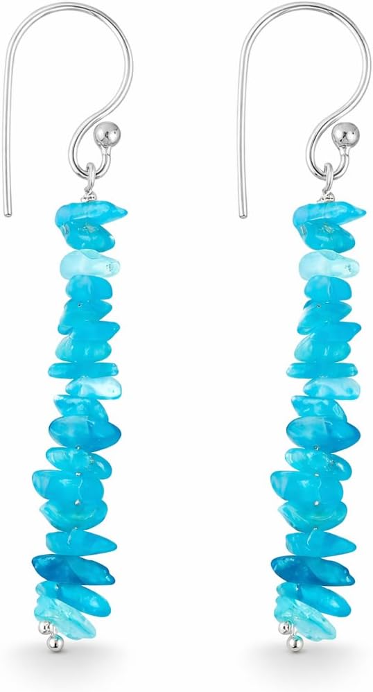 Gemstone Chips Dangling Long Earrings, Stone 2-3 MM, Silver Plated, Handmade Jewelry, Chakra Healing Crystals, Polished Nuggets Stones, Women Earrings, Gemstone Jewellry