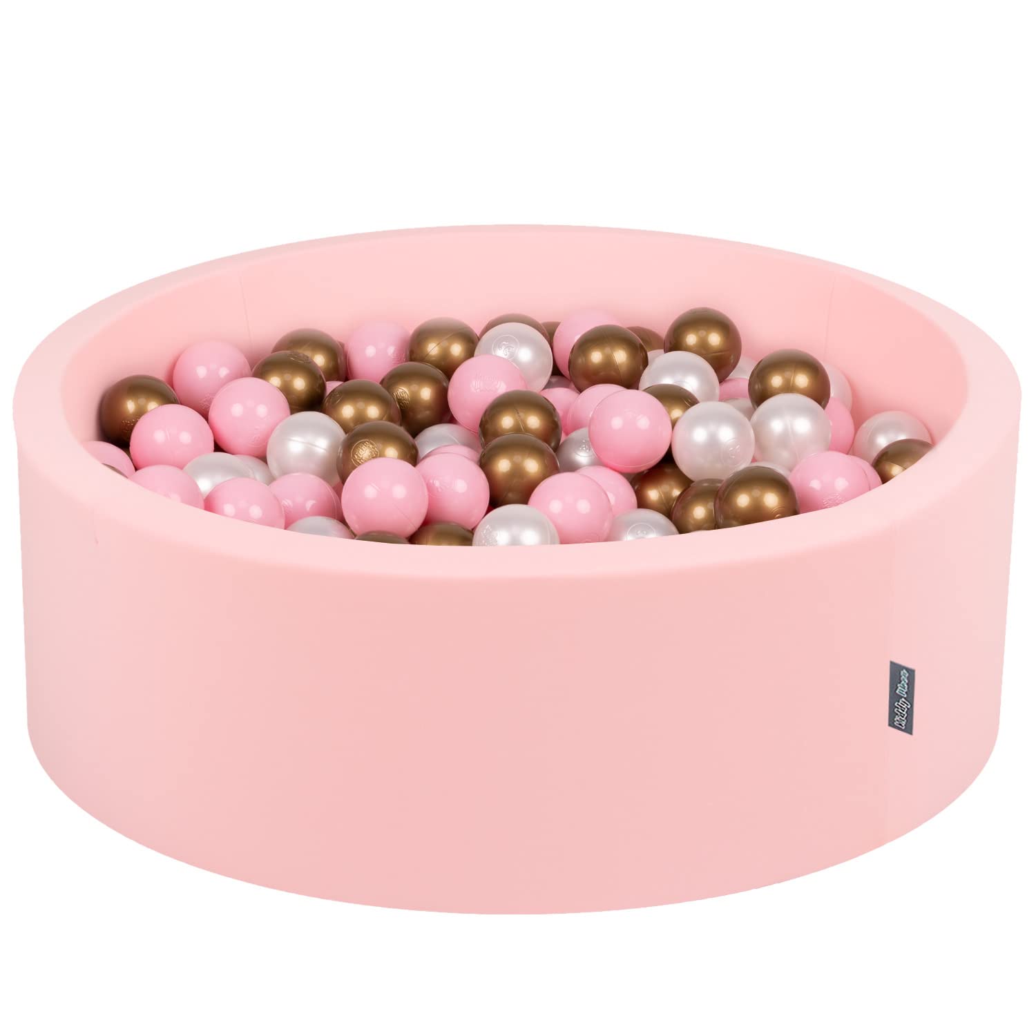 KiddyMoon 90X30cm/300 Balls ∅ 7Cm / 2.75In Baby Foam Ball Pit Made In EU, Pink:Powder Pink/Pearl/Gold — image 1