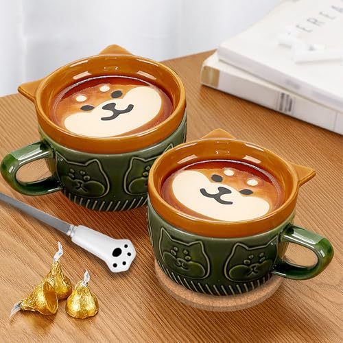 Süß Keramik Lustige Tassen mit Deckel, Hund Tier Kaffee Teetassen Set, Personalisiert Kaffeetassen Geschenk für Weihnachtstag, Frauen, Mädchen, Freundin, Katzenliebhaber, Kinder, Geburtstagsgeschenk