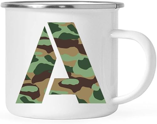 Andaz Press Taza de café de acero inoxidable de 11 onzas con monograma de camuflaje militar del ejército letra inicial A, 1 paquete, taza de