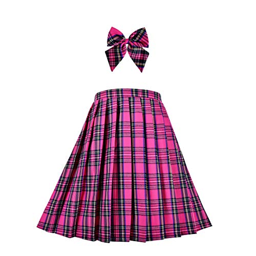 Image of Sunny Fashion Girls Skirt Kids School Uniform Set Red Tartan Pleated Hem Skirt