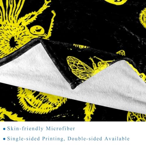 Couverture microfibre abeille jaune 150x130 cm pour lit et canapé