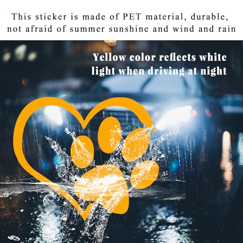 Image of DXNQ Pet Dog Paw Puppy Love Heart Vinyl Decal, 4.6 inch 3.7 inch Heart with Dog Paw Print Reflective Bumper Sticker, Cute Waterproof Puppy Footprint Heart Decal for Window Laptop Wall (Yellow)