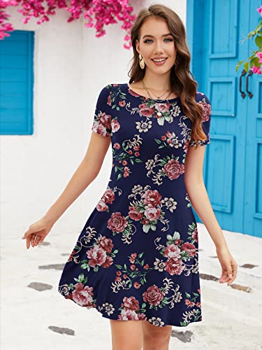Image of KORSIS Summer Women's Dress Casual T-Shirt Short Sleeve Dresses Swing Flowy Beach Vacation Work Sundress with Pockets