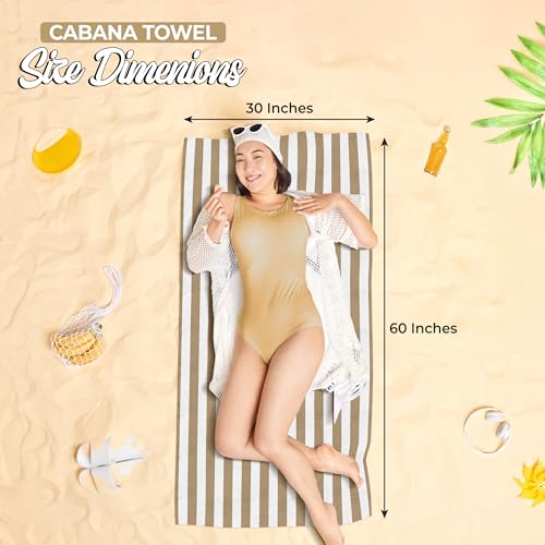 Canadian Linen Cabana Beach Towels Set, 4 Pack 30”x60” Oversized Lightweight Quick Dry Bathroom Towel Soft Absorbent Large Stripe Pool Towel for Travel Sports Swimming Gift Home Guest Hotel Spa, Beige by Canadian Linen - Image 7