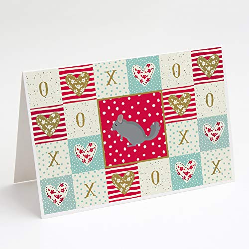 Caroline's Treasures CK5422GCA7P Foggy Chinchilla Love Greeting Cards and Envelopes Pack of 8, Red Blank Cards with Envelopes Whimsical A7 Size 5x7 Blank Note Cards