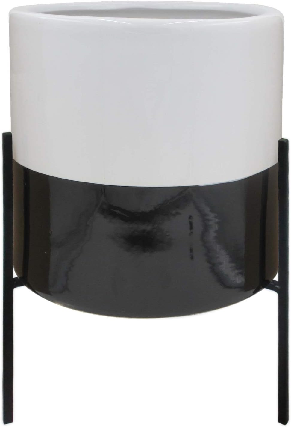 Amazon Brand – Rivet Mid-Century Ceramic Planter with Iron Stand, 14"H, White/Black