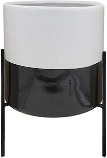 Amazon Brand – Rivet Mid-Century Ceramic Planter with Iron Stand, 14"H, Black and White