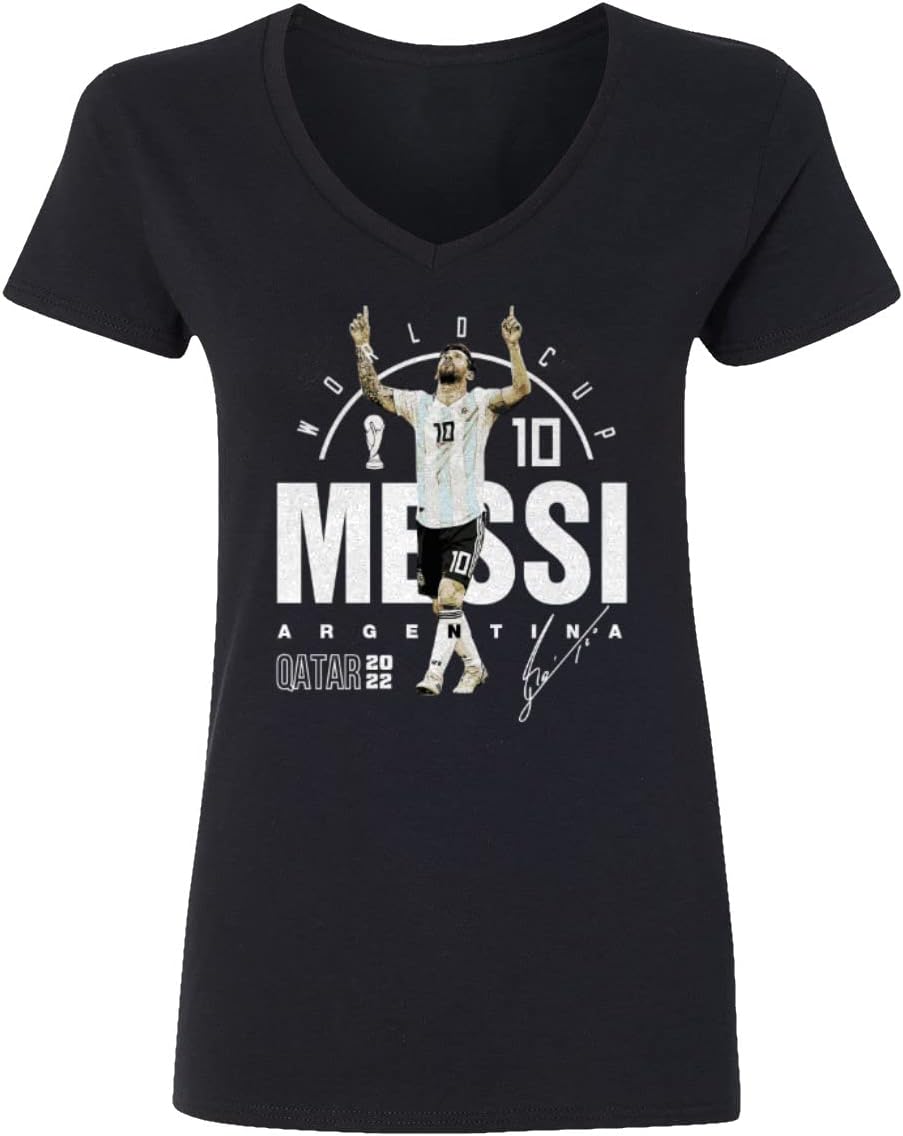 World Soccer 2022 Messi 10 Argentina Fans Ladies' V-Neck Tshirt