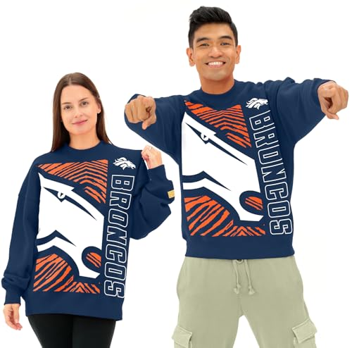 Zubaz NFL Men and Women's 90's Vintage Reissue Premium Cotton Oversized MVP Graphic Crewneck Sweatshirt - Denver Broncos, 3X-Large