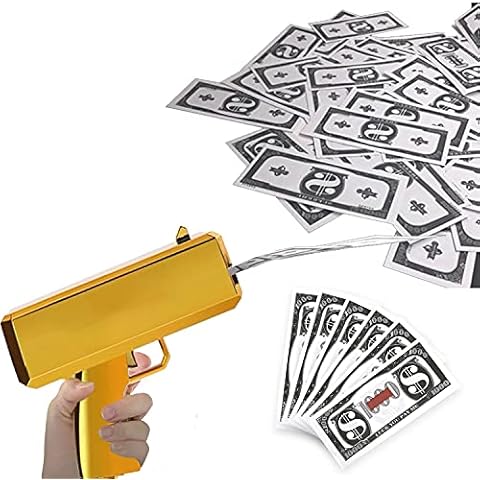 FANFX Gold Money Gun Shooter Fake Prop gun with 100pcs prop money make it rain money gun shooter fake gun play toys for party Cover