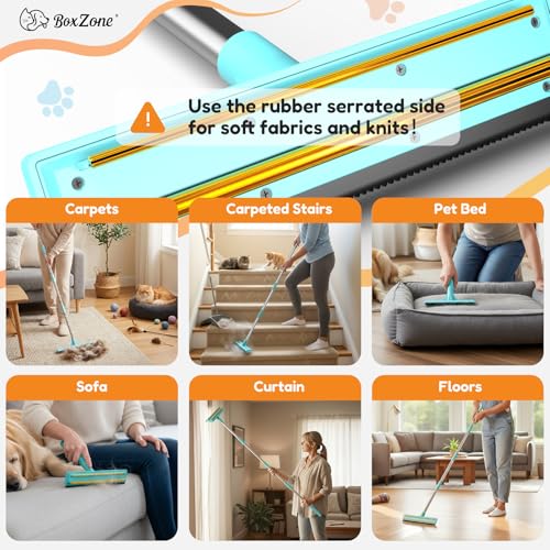 3-in-1 Carpet Rake for Pet Hair Removal, Upgraded Rug Scraper with 61" Thickened Handle & 10" Handheld Grip, Dual-Metal Edge Dog Hair Remover for Carpet, Couch, Furniture & Car by BoxZone - Image 6
