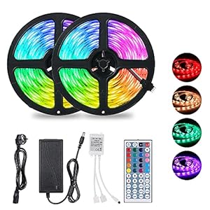 Ruban LED 10M, Bande LED 300 LEDS, 5050 RGB 6 modes d’éclairage, IP65 Étanche,Peut-Découpé Clignotant au Néon Decor Rubans Avec Télécommande/IR Récepteur/12V 6A