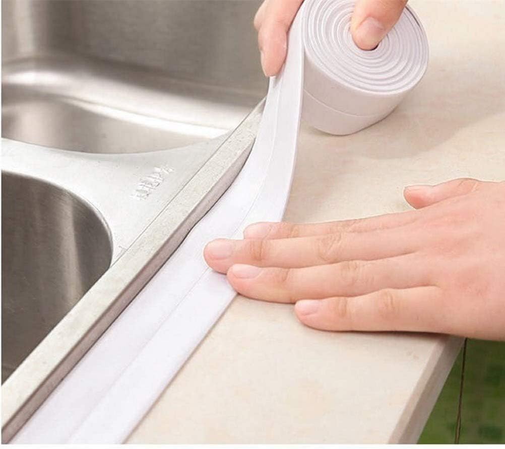 2 Roll Tape Caulk Strip, 1.5 x 1.3 Inches Waterproof Caulking Sealing Tape, Self Adhesive Tub Caulking Sealing Tape with Sealant Tool for Bathroom Toilet Kitchen Sink Wall Protector (White and Grey) - - 