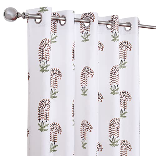 Image of Homestan 100% Cotton Block Print Long Door Curtains 9 Feet Long Set of 1 with Stainless Steel Grommets for Home Decor (9 X 4.5 Feet, Brown)