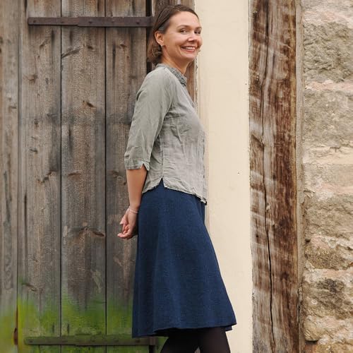Women’s Wool Long Flared Skirt: 100% Organic Merino Crepe, Elastic Waistband2