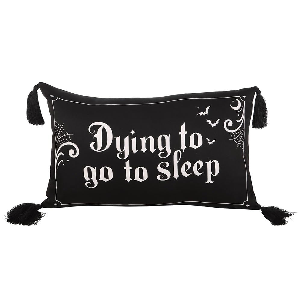 Something Different Dying to Go to Sleep Satin Cushion (One Size) (Black/White)